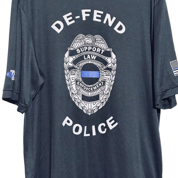 Men’s Black Police Flag T-Shirt – XL Short Sleeve Polyester Graphic Tee - Picture 3 of 7